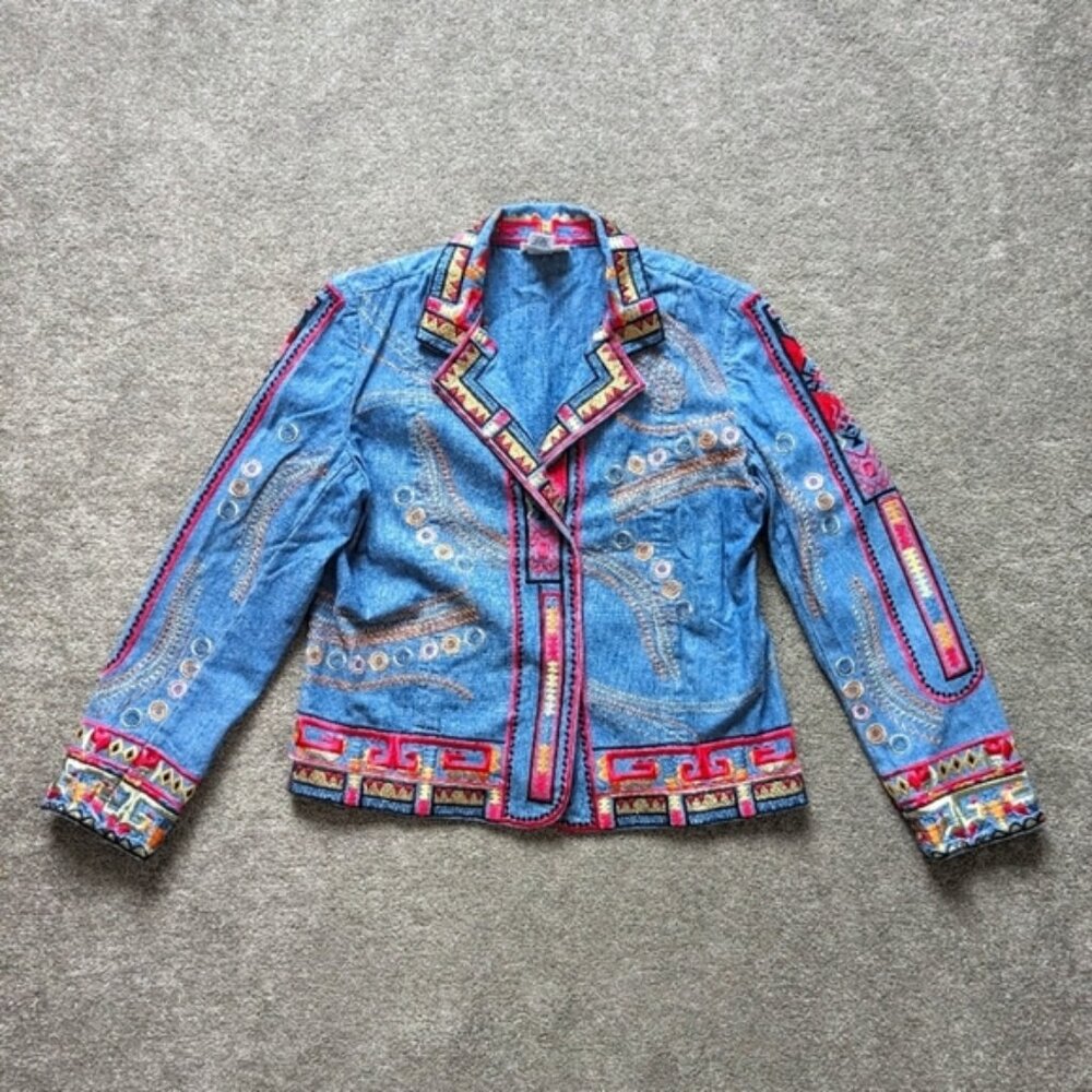 Coldwater Creek embroidered denim Jean jacket women's Small